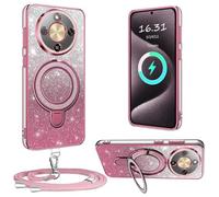 XCYYOO Funda para teléfono móvil Honor Magic 8 Lite con correa, [con cadena para teléfono móvil extraíble] de silicona transparente a prueba de golpes, anillo de soporte con cadena para Honor Magic 8