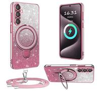 XCYYOO Funda para teléfono móvil Samsung Galaxy A17 5G con correa, [con cadena para teléfono móvil extraíble] Transparente silicona resistente a los golpes anillo soporte Case con cadena para A17 5G