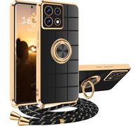 XCYYOO Funda para Xiaomi Redmi Note 13 5G con Cuerda,Funda Redmi Note 13 con Colgante Ajustable Collar Carcasa Correa Silicona TPU Bumper Anti-caída Redmi Note 13 5G con 360° Anillo Soporte,Negro