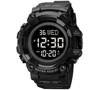XCZAP Reloj de pulsera digital con cronómetro de esfera grande para hombre, 5 bares, resistente al agua, cuenta regresiva, Negro (Full Black), Digital