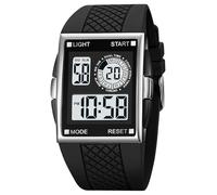 XCZAP Reloj deportivo digital cuadrado luminoso para hombre, resistente al agua, cuenta regresiva, reloj multifunción, Plateado y blanco., Digital, movimiento de cuarzo