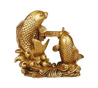 XDAWQP Estatua de la Puerta del Dragón de la Carpa Doble Saltando del Feng Shui, decoración de latón para el hogar, Regalo, Estatua de pez Que atrae Riqueza y Buena Suerte, arow,Large