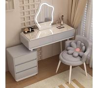 XDAWQP Mesa de tocador de maquillaje con espejo y luces, escritorio blanco con cajones, 3 modos de iluminación y brillo ajustable, para dormitorio, mujer, organizador y muebles, gris claro, 100,4 x 40