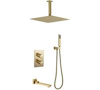 XDAWQP Sistemas De Ducha, Grifos De Ducha Mezcladores De Lluvia para Baño De Oro Cepillado Termostáticos Montados En El Techo con Cabezal De Ducha De Lluvia Cuadrado D，12 Inch