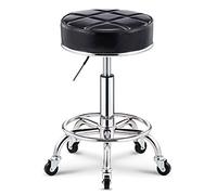 XDAWQP Taburete Giratorio Redondo con Ruedas Y Reposapiés, Taburete De Cuero con Ruedas Y Altura Ajustable para Mostrador De Tienda (Talla Única Negra)，Black-One Size