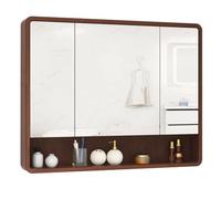XDCXYD Armario con Espejo De Baño De Esquinas Redondeadas De Pared De Madera Maciza con Dos O Tres Puertas(Brown,100 * 80 * 14CM)