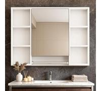 XDCXYD Armario De Baño con Espejo De Gran Tamaño Armario De Baño De Pared con Espacio De Almacenamiento Abierto Y Toallero(Blanco,95 * 70 * 12cm)