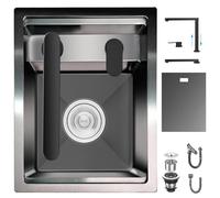 XDCXYD Fregadero de Cocina Bar Oculto con Grifo Plegable, Fregadero de Barra de Acero Inoxidable Oculto de Montaje Inferior para Cocina Pequeña Barra de Preparación RV (Black B, 35x45x22CM)