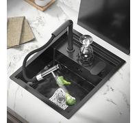 XDCXYD Fregadero de Cocina Bar Oculto con Grifo Plegable, Fregadero de Barra de Acero Inoxidable Oculto de Montaje Inferior para Cocina Pequeña Barra de Preparación RV (Black C, 38x45x22CM)