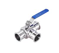 XDDQWSWA Válvula de Bola de 3 vías de Acero Inoxidable SS304 de 3/4", 1" y 1-1/2", con Puerto en T y Casquillo for Abrazadera Triple de 1,5"(19mm x Ferrule 50.5,L Type)