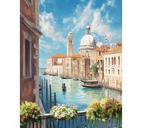 XDEGHUANGSS Kit de punto de cruz,Paisaje urbano de Venecia,Bordado estampado 11CT,16x20 pulgadas,kit DIY completo con tela preimpresa,aguja y hilo