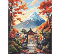 XDEGHUANGSS Kits de punto de cruz estampados de paisajes,paisaje del monte Fuji en Japón,patrón de paisaje impreso,kit de bordado DIY de 11 ct,40x50 cm