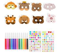 XDGBGFN 24 mascarillas para pintar para niños, máscaras de animales para colorear con 176 piezas de diamantes de imitación, autoadhesivas, 12 lápices de colores, máscara para niños, cumpleaños