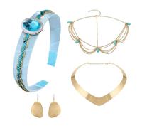 XDGBGFN Accesorios de disfraz de princesa para mujer, set de joyería de princesa con diadema azul, pendientes dorados, collar dorado, cadena frontal para cosplay, carnaval, fiesta temática, baile de