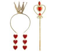 XDGBGFN Disfraz de reina de Corazón Accesorios Disfraz de Reina Mujer con Diadema Corona Cetro Reina Accesorios para Cosplay, Carnaval, Fiesta temática, Mascarada