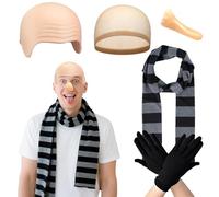 XDGBGFN Juego de 4 piezas de disfraz de G-ru para adultos, bufanda a rayas, gorra, redecillas para el pelo, falsos guantes de nariz larga, kit para cosplay, fiesta de Halloween