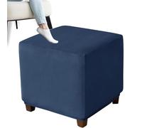 XDKS Funda otomana Cuadrada,elástica para taburetes de Terciopelo, Funda para otomana, Funda para reposapiés Cuadrado con Parte Inferior elástica (Navy,45×45×45cm)