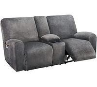 XDKS Fundas Reclinable con Funda De Consola Central 8 Piezas para 2 Asientos, Funda Reclinable De Terciopelo para Sofá De 2 Cojines, Funda Elástica para Sofá (Gris)