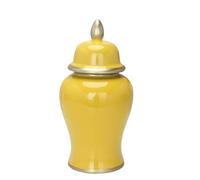 XDLEDMKIZ Jarrón de cerámica con Tapa para Jengibre, de Porcelana, para salón, Amarillo, 24 x 50 cm