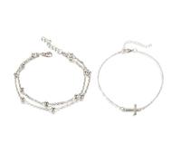 xdlhghe 2 pulseras de tobillo para mujeres y hombres, juego de cruz, tobilleras con cuentas en capas de diamantes de imitación, tobilleras ajustables para playa, cadena de tobillo dorada, regalo de