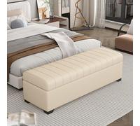 XDOPIRRS Banco Almacenaje de Cuero con Bisagras de Seguridad, Baúl Pie de Cama para Dormitorio y Recibidor, Banqueta Multifuncional con Estructura de Madera Maciza y Asiento Acolchado(E,110cm/43.3in)