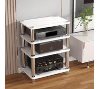 XDOPIRRS Estante de Almacenamiento de gabinete Independiente de pie,Estante de Audio de Madera Abierto, Estante de Almacenamiento de Estante estéreo, gabinete de Consola de Tocadiscos(White,4-Layer)