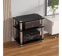 XDOPIRRS Estante de Almacenamiento de gabinete Independiente de pie,Estante de Audio de Madera Abierto, Estante de Almacenamiento de Estante estéreo, gabinete de Consola de Tocadiscos(Black,3-Layer)