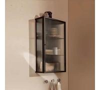 XDOPIRRS Gabinete de Almacenamiento de Pared de Cocina Estrecho,gabinete de Almacenamiento de Vidrio de una Sola Puerta con Puerta de Vidrio Templado,botiquín de baño con Marco de Metal(Black (Left))