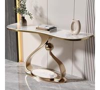 XDOPIRRS Mesa Auxiliar Moderna de Hierro y Piedra con Forma de Media Luna, Mesa Consola Decorativa Estrecha con Patas metálicas de diseño geométrico, para pasillos, entradas.(A,150cm/59in)