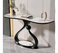 XDOPIRRS Mesa Auxiliar Moderna de Hierro y Piedra con Forma de Media Luna, Mesa Consola Decorativa Estrecha con Patas metálicas de diseño geométrico, para pasillos, entradas.(C,150cm/59in)