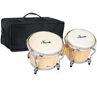 XDrum Bongos Pro Natur - 2 tambores con diámetros de 6,5" (17 cm) y 7,5" (20 cm) - Bongos con parches naturales afinables, llave de afinación y bolsa - Tambores de madera en color natural