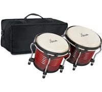 XDrum Bongos Pro Rojo Vino - 2 Tambores con 6,5" (17 cm) y 7,5" (20 cm) de diámetro - Bongos con pieles naturales afinables, llave de afinación y bolsa - Tambores de madera rojos