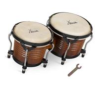 XDrum Bongos Pro Tobacco - 2 tambores con diámetros de 6,5" (17 cm) y 7,5" (20 cm) - Bongos con parches naturales afinables y llave de afinación - Tambores de madera marrón
