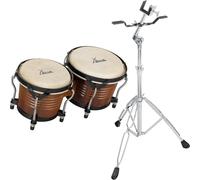 XDrum Bongos Pro Tobacco - 2 tambores con diámetros de 6,5" (17 cm) y 7,5" (20 cm) - Bongos con parches naturales afinables, llave de afinación y soporte - Tambores de madera marrón