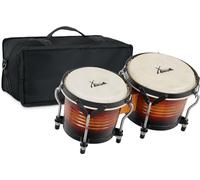 XDrum Bongos Pro Vintage Sunburst - 2 tambores con diámetro de 6,5" (17 cm) y 7,5" (20 cm) - Bongos con pieles naturales afinables, llave de afinación y bolsa - Tambores de madera color rojo marrón