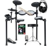 XDrum DD-460C E-Drum Kit Home Set - Batería electrónica compacta - 25 kits y 15 canciones - Mesh Heads - Set ahorro con taburete, auriculares, baquetas y escuela - Negro
