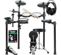 XDrum DD-460P E-Drum Kit Home Set - Batería electrónica compacta - 25 kits y 15 canciones - Mesh Heads - Set ahorro con taburete, auriculares, baquetas y escuela - Negro