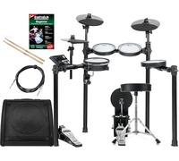 XDrum DD-460P E-Drum Kit Live Set - Batería electrónica compacta - 25 kits y 15 canciones - Mesh Heads - Set ahorro con altavoz activo, taburete, cable, baquetas y escuela - Negro
