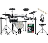 XDrum DD-650 Mesh E-Drum Kit: batería electrónica con HiHat real, pad caja y bombo de 14" madera, 720 sonidos. Incluye rack, banqueta, auriculares, baquetas y escuela. Black Sparkle.