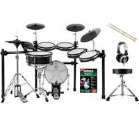 XDrum DD-650 PLUS Mesh E-Drum Kit: batería electrónica con HiHat real, pad caja y bombo 14" madera, 720 sonidos. Incluye rack, banqueta, auriculares, baquetas y escuela. Black Sparkle.