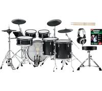 XDrum DD-670 PLUS Mesh E-Drum Kit: batería electrónica con HiHat real, pad bombo 20", 720 sonidos, hardware, taburete, auriculares, baquetas y escuela - Black Sparkle.