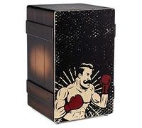 XDrum Design Series Cajon “Boxer” - Cajón de diseño con estampado de cómic - Puerto de graves integrado - Cuerpo de HPL con aspecto de caja de plátanos - Manta de caja instalada permanentemente