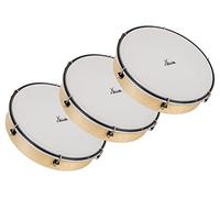 XDrum HTM-10K Pandereta De Mano De 10" Con Piel De Plástico Set De 3 - Panderetas Con Piel De Poliéster - Afinable Con 6 Ganchos De Tensión - Marco De Madera De Arce - Mango Ergonómico - Natural