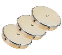 XDrum HTM-10S Pandereta De Mano De 10" Con Piel Natural Set De 3 - Pandereta Con Piel Natural - Afinable Con 6 Ganchos De Tensión - Marco De Madera De Arce - Mango Ergonómico - Natural