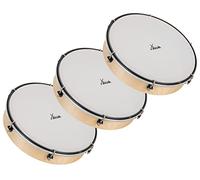 XDrum HTM-12K Pandereta De Mano De 12" Con Piel De Plástico Juego De 3 - Pandereta Con Piel De Poliéster - Afinable Con 6 Ganchos De Tensión - Marco De Madera De Arce - Mango Ergonómico - Natural