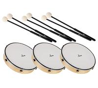 XDrum HTM-12K Tambor De Mano De 12" Con Piel De Plástico Con Baquetas Set De 3 - Tambor De Marco Con Piel De Poliéster - Afinable Con 6 Tensores - Marco De Madera De Arce - Mango Ergonómico - Natural