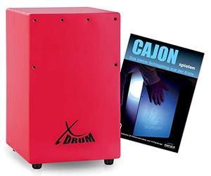 XDrum KC-37RD Cajón Infantil 36 cm, especial para niños, con efecto snare y cuerdas ajustables. Set ahorro incluye escuela de cajón para principiantes. Color rojo.