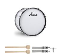 XDrum MBD-218 Tambor Bajo de Marcha, Tambor de Fútbol 18" x 12" (6,5 kg, 4 ojales, tensores, incl. par de baquetas, correas de transporte, llave de afinación) blanco