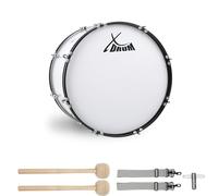 XDrum MBD-220 Tambor Bajo de Marcha, Tímpano de Fútbol 20" x 12" (6,5 kg, 4 ojales, tensores, incl. par de baquetas, correas de transporte, llave de afinación) blanco