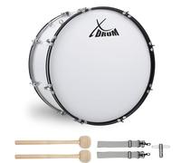 XDrum MBD-224 Tambor Bajo de Marcha, Tambor de Fútbol 24" x 12" (10,5 kg, 4 ojales, tensores, incl. par de baquetas, correas de transporte, llave de afinación) blanco